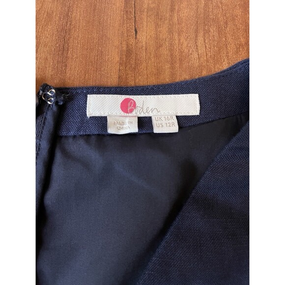 Boden Dorothea Linen Blend Cropped Wrap Jumpsuit Navy Blue Sz 12R V-Neck Button - Picture 4 of 8
